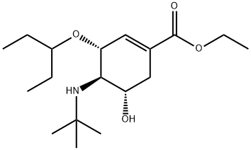 1-Cyclohexene-1-carboxylic acid, 4-[(1,1-dimethylethyl)amino]-3-(1-ethylpropoxy)-5-hydroxy-, ethyl ester, (3R,4R,5S)- Struktur