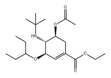 1-Cyclohexene-1-carboxylic acid, 5-(acetyloxy)-4-[(1,1-dimethylethyl)amino]-3-(1-ethylpropoxy)-, ethyl ester, (3R,4R,5S)- Struktur