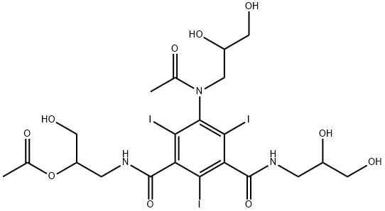 1,3-Benzenedicarboxamide, 5-[acetyl(2,3-dihydroxypropyl)amino]-N1-[2-(acetyloxy)-3-hydroxypropyl]-N3-(2,3-dihydroxypropyl)-2,4,6-triiodo- Struktur