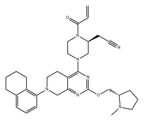 2-Piperazineacetonitrile, 1-(1-oxo-2-propen-1-yl)-4-[5,6,7,8-tetrahydro-2-[[(2S)-1-methyl-2-pyrrolidinyl]methoxy]-7-(5,6,7,8-tetrahydro-1-naphthalenyl)pyrido[3,4-d]pyrimidin-4-yl]-, (2S)- Struktur