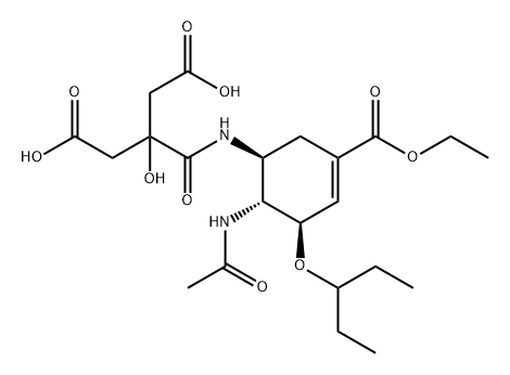 Pentanedioic acid, 3-[[[(1S,5R,6R)-6-(acetylamino)-3-(ethoxycarbonyl)-5-(1-ethylpropoxy)-3-cyclohexen-1-yl]amino]carbonyl]-3-hydroxy- Struktur