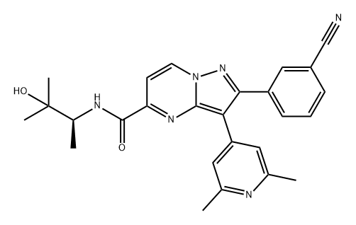 Pyrazolo[1,5-a]pyrimidine-5-carboxamide, 2-(3-cyanophenyl)-3-(2,6-dimethyl-4-pyridinyl)-N-[(1S)-2-hydroxy-1,2-dimethylpropyl]- Struktur