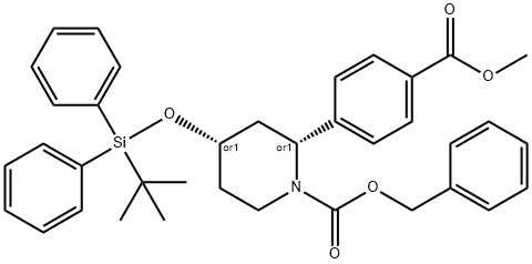 rel-Phenylmethyl (2R,4S)-4-[[(1,1-dimethylethyl)diphenylsilyl]oxy]-2-[4-(methoxycarbonyl)phenyl]-1-piperidinecarboxylate Struktur