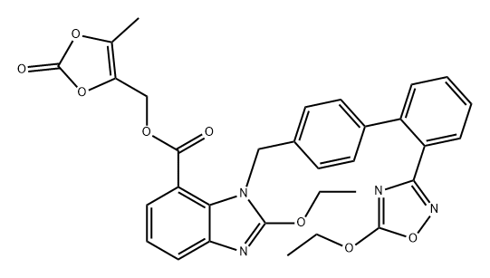 1H-Benzimidazole-7-carboxylic acid, 2-ethoxy-1-[[2'-(5-ethoxy-1,2,4-oxadiazol-3-yl)[1,1'-biphenyl]-4-yl]methyl]-, (5-methyl-2-oxo-1,3-dioxol-4-yl)methyl ester Struktur