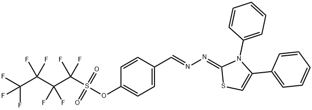 1-Butanesulfonic acid, 1,1,2,2,3,3,4,4,4-nonafluoro-, 4-[(E)-[(2Z)-2-(3,4-diphenyl-2(3H)-thiazolylidene)hydrazinylidene]methyl]phenyl ester Struktur