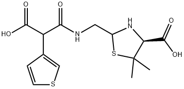 4-Thiazolidinecarboxylic acid, 2-[[[2-carboxy-2-(3-thienyl)acetyl]amino]methyl]-5,5-dimethyl-, (4S)- Struktur