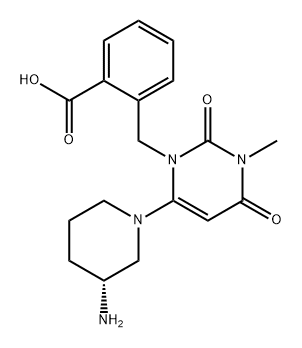 Benzoic acid, 2-[[6-[(3R)-3-amino-1-piperidinyl]-3,4-dihydro-3-methyl-2,4-dioxo-1(2H)-pyrimidinyl]methyl]- Struktur