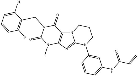 2-Propenamide, N-[3-[3-[(2-chloro-6-fluorophenyl)methyl]-1,2,3,4,7,8-hexahydro-1-methyl-2,4-dioxopyrimido[2,1-f]purin-9(6H)-yl]phenyl]- Struktur