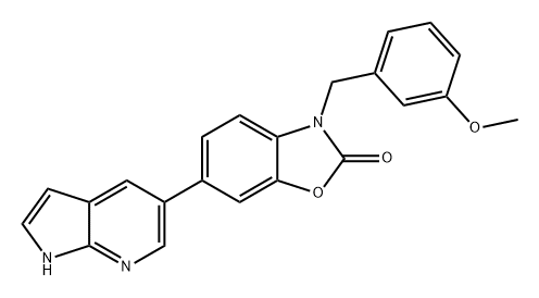 2(3H)-Benzoxazolone, 3-[(3-methoxyphenyl)methyl]-6-(1H-pyrrolo[2,3-b]pyridin-5-yl)- Struktur