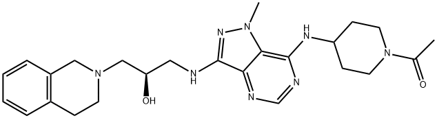 Ethanone, 1-[4-[[3-[[(2R)-3-(3,4-dihydro-2(1H)-isoquinolinyl)-2-hydroxypropyl]amino]-1-methyl-1H-pyrazolo[4,3-d]pyrimidin-7-yl]amino]-1-piperidinyl]- Struktur