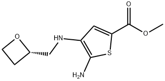 2-Thiophenecarboxylic acid, 5-amino-4-[[(2S)-2-oxetanylmethyl]amino]-, methyl ester Struktur