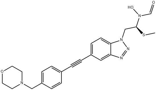 Formamide, N-hydroxy-N-[(1S)-1-(methylthio)-2-[5-[2-[4-(4-morpholinylmethyl)phenyl]ethynyl]-1H-benzotriazol-1-yl]ethyl]- Struktur