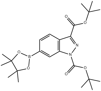 1H-Indazole-1,3-dicarboxylic acid, 6-(4,4,5,5-tetramethyl-1,3,2-dioxaborolan-2-yl)-, 1,3-bis(1,1-dimethylethyl) ester Struktur