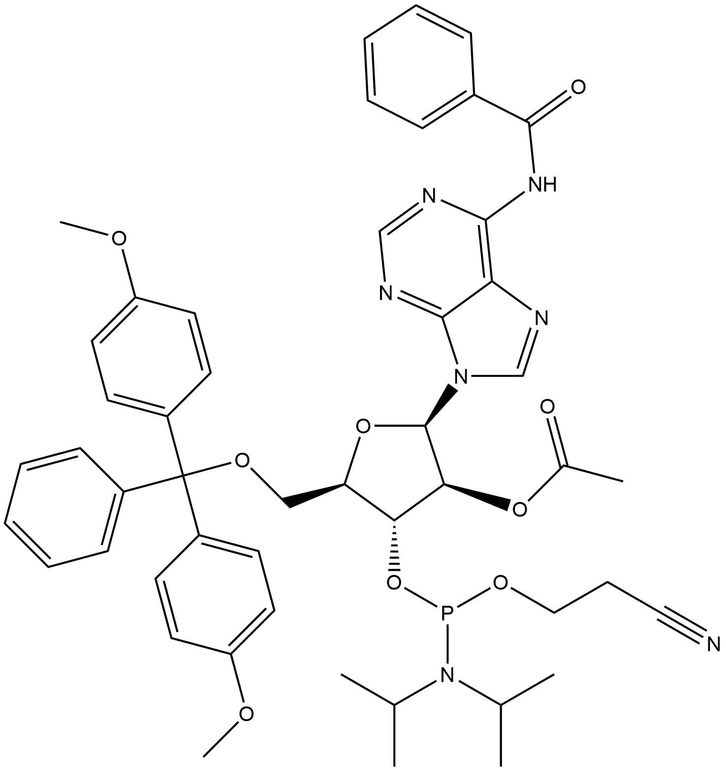 2'-OAc-dA(BZ)-ANA-CE-Phosphoramidite Struktur