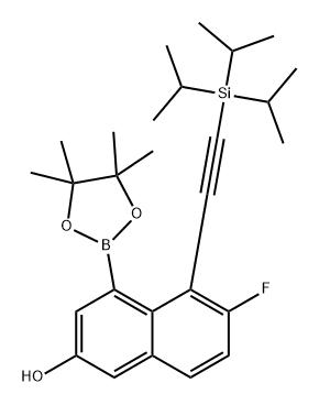 2-Naphthalenol, 6-fluoro-4-(4,4,5,5-tetramethyl-1,3,2-dioxaborolan-2-yl)-5-[2-[tris(1-methylethyl)silyl]ethynyl]- Struktur