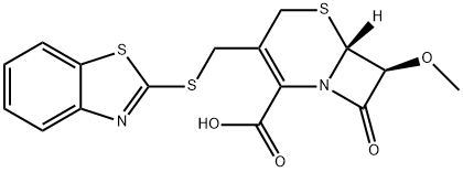 5-Thia-1-azabicyclo[4.2.0]oct-2-ene-2-carboxylic acid, 3-[(2-benzothiazolylthio)methyl]-7-methoxy-8-oxo-, (6R,7S)- Struktur