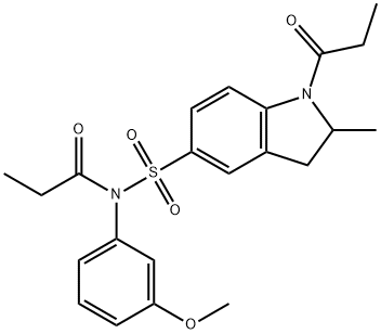 Propanamide, N-[[2,3-dihydro-2-methyl-1-(1-oxopropyl)-1H-indol-5-yl]sulfonyl]-N-(3-methoxyphenyl)- Struktur