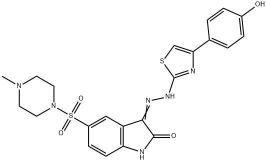 1H-Indole-2,3-dione, 5-[(4-methyl-1-piperazinyl)sulfonyl]-, 3-[2-[4-(4-hydroxyphenyl)-2-thiazolyl]hydrazone] Struktur