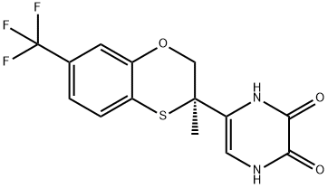 2,3-Pyrazinedione, 5-[(3R)-2,3-dihydro-3-methyl-7-(trifluoromethyl)-1,4-benzoxathiin-3-yl]-1,4-dihydro- Struktur