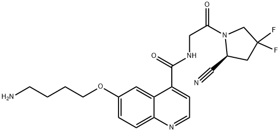 6-(4-Aminobutoxy)-N-[2-[(2S)-2-cyano-4,4-difluoro-1-pyrrolidinyl]-2-oxoethyl]-4-quinolinecarboxamide Struktur