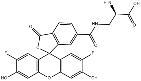 D-Alanine, 3-[[(2',7'-difluoro-3',6'-dihydroxy-3-oxospiro[isobenzofuran-1(3H),9'-[9H]xanthen]-6-yl)carbonyl]amino]- Struktur