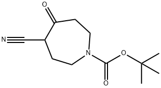 1H-Azepine-1-carboxylic acid, 4-cyanohexahydro-5-oxo-, 1,1-dimethylethyl ester Struktur