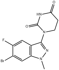 2,4(1H,3H)-Pyrimidinedione, 1-(6-bromo-5-fluoro-1-methyl-1H-indazol-3-yl)dihydro- Struktur