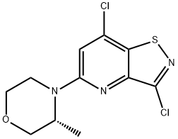 Isothiazolo[4,5-b]pyridine, 3,7-dichloro-5-[(3R)-3-methyl-4-morpholinyl]- Struktur