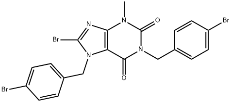 1H-Purine-2,6-dione, 8-bromo-1,7-bis[(4-bromophenyl)methyl]-3,7-dihydro-3-methyl- Struktur