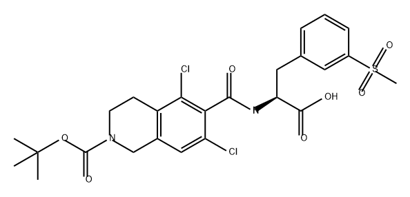 2(1H)-Isoquinolinecarboxylic acid, 6-[[[(1S)-1-carboxy-2-[3-(methylsulfonyl)phenyl]ethyl]amino]carbonyl]-5,7-dichloro-3,4-dihydro-, 2-(1,1-dimethylethyl) ester Struktur