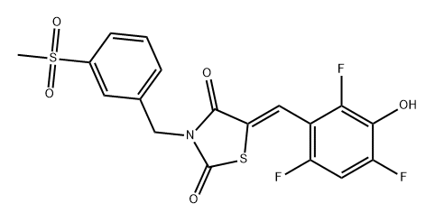 2,4-Thiazolidinedione, 3-[[3-(methylsulfonyl)phenyl]methyl]-5-[(2,4,6-trifluoro-3-hydroxyphenyl)methylene]-, (5Z)- Struktur