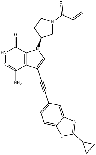 7H-Pyrrolo[2,3-d]pyridazin-7-one, 4-amino-3-[2-(2-cyclopropyl-5-benzoxazolyl)ethynyl]-1,6-dihydro-1-[(3S)-1-(1-oxo-2-propen-1-yl)-3-pyrrolidinyl]- Struktur