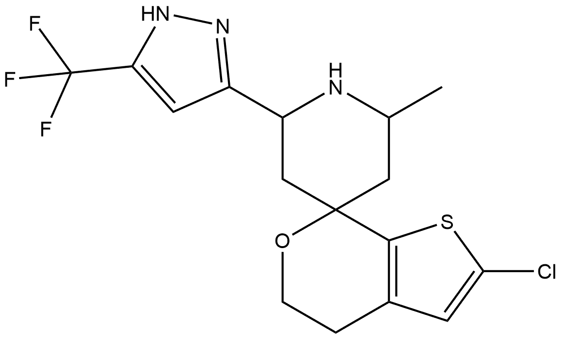 2'-chloro-2-methyl-6-(5-(trifluoromethyl)-1H-pyrazol-3-yl)-4',5'-dihydrospiro[piperidine-4,7'-thieno[2,3-c]pyran Struktur