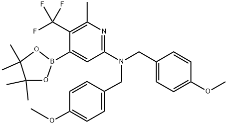 2-Pyridinamine, N,N-bis[(4-methoxyphenyl)methyl]-6-methyl-4-(4,4,5,5-tetramethyl-1,3,2-dioxaborolan-2-yl)-5-(trifluoromethyl)- Struktur