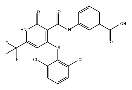 Benzoic acid, 3-[[[4-[(2,6-dichlorophenyl)thio]-1,2-dihydro-2-oxo-6-(trifluoromethyl)-3-pyridinyl]carbonyl]amino]- Struktur