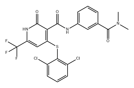 3-Pyridinecarboxamide, 4-[(2,6-dichlorophenyl)thio]-N-[3-[(dimethylamino)carbonyl]phenyl]-1,2-dihydro-2-oxo-6-(trifluoromethyl)- Struktur