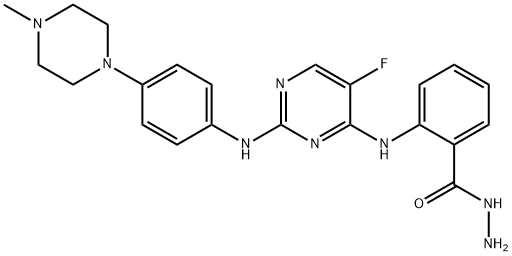 Benzoic acid, 2-[[5-fluoro-2-[[4-(4-methyl-1-piperazinyl)phenyl]amino]-4-pyrimidinyl]amino]-, hydrazide Struktur