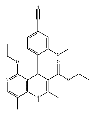 1,6-Naphthyridine-3-carboxylic acid, 4-(4-cyano-2-methoxyphenyl)-5-ethoxy-1,4-dihydro-2,8-dimethyl-, ethyl ester Struktur