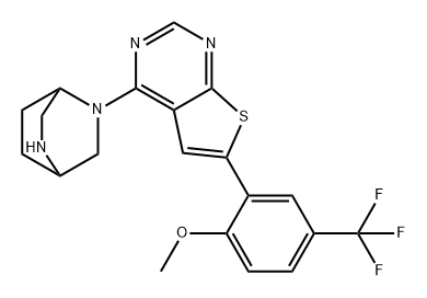 2,5-Diazabicyclo[2.2.2]octane, 2-[6-[2-methoxy-5-(trifluoromethyl)phenyl]thieno[2,3-d]pyrimidin-4-yl]- Struktur