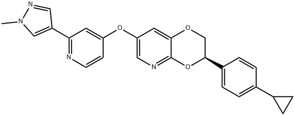 1,4-Dioxino[2,3-b]pyridine, 3-(4-cyclopropylphenyl)-2,3-dihydro-7-[[2-(1-methyl-1H-pyrazol-4-yl)-4-pyridinyl]oxy]-, (3R)- Struktur