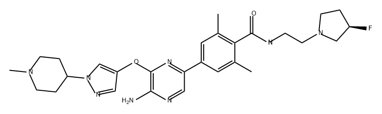 Benzamide, 4-[5-amino-6-[[1-(1-methyl-4-piperidinyl)-1H-pyrazol-4-yl]oxy]-2-pyrazinyl]-N-[2-[(3R)-3-fluoro-1-pyrrolidinyl]ethyl]-2,6-dimethyl- Struktur