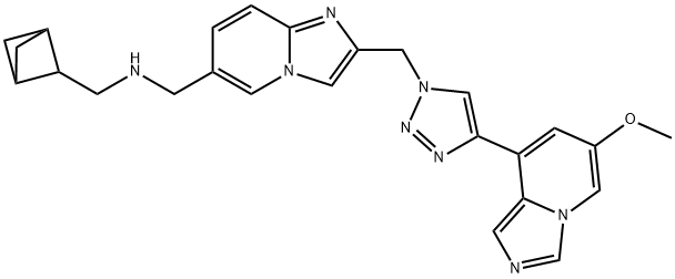 Imidazo[1,2-a]pyridine-6-methanamine, N-(bicyclo[1.1.1]pent-2-ylmethyl)-2-[[4-(6-methoxyimidazo[1,5-a]pyridin-8-yl)-1H-1,2,3-triazol-1-yl]methyl]- Struktur