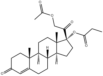 Pregn-4-ene-3,20-dione, 21-(acetyloxy)-17-(1-oxopropoxy)- Struktur