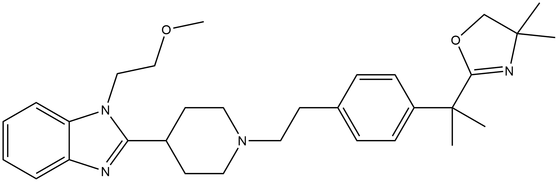 2-[1-[2-[4-[1-(4,5-Dihydro-4,4-dimethyl-2-oxazolyl)-1-methylethyl]phenyl]ethyl]-4-piperidinyl]-1-(2-methoxyethyl)-1H-benzimidazole Struktur