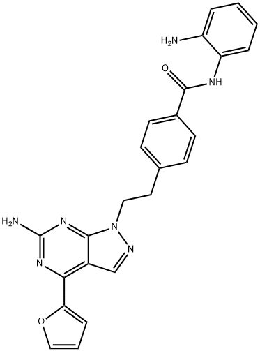 Benzamide, 4-[2-[6-amino-4-(2-furanyl)-1H-pyrazolo[3,4-d]pyrimidin-1-yl]ethyl]-N-(2-aminophenyl)- Struktur