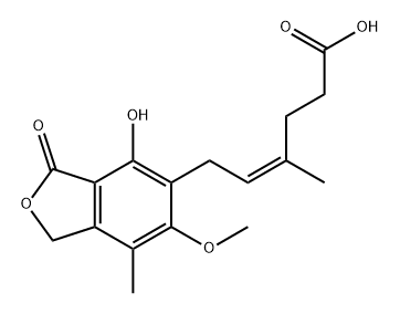 4-Hexenoic acid, 6-(1,3-dihydro-4-hydroxy-6-methoxy-7-methyl-3-oxo-5-isobenzofuranyl)-4-methyl-, (4Z)- Struktur