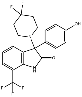 2H-Indol-2-one, 3-(4,4-difluoro-1-piperidinyl)-1,3-dihydro-3-(4-hydroxyphenyl)-7-(trifluoromethyl)- Struktur