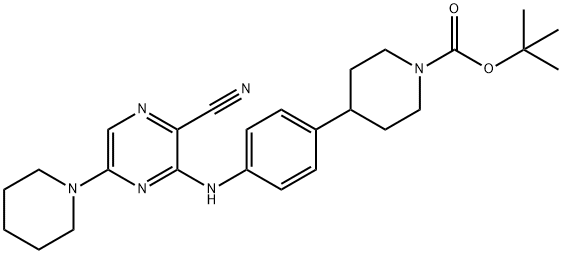 1,1-Dimethylethyl 4-[4-[[3-cyano-6-(1-piperidinyl)-2-pyrazinyl]amino]phenyl]-1-piperidinecarboxylate Struktur