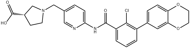 3-Pyrrolidinecarboxylic acid, 1-[[6-[[2-chloro-3-(2,3-dihydro-1,4-benzodioxin-6-yl)benzoyl]amino]-3-pyridinyl]methyl]-, (3S)- Struktur