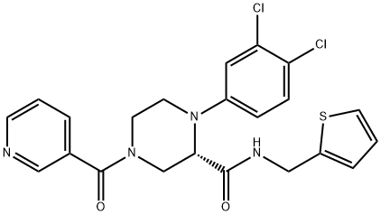 2-Piperazinecarboxamide, 1-(3,4-dichlorophenyl)-4-(3-pyridinylcarbonyl)-N-(2-thienylmethyl)-, (2S)- Struktur